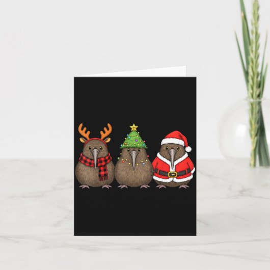 Retro Christmas Kiwi Bird Santa Reindeer  Kaart (Voorkant)