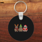 Retro Christmas Kiwi Bird Santa Reindeer  Sleutelhanger (Voorkant)
