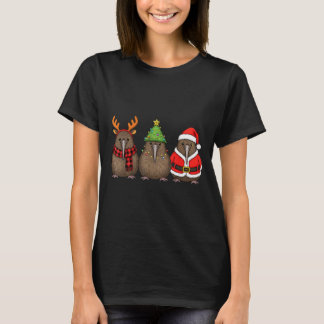 Retro Christmas Kiwi Bird Santa Reindeer  T-shirt