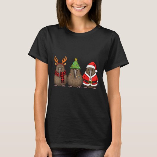 Retro Christmas Kiwi Bird Santa Reindeer  T-shirt (Voorkant)