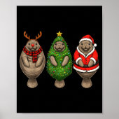 Retro Christmas Manatee Santa Reindeer Poster (Voorkant)