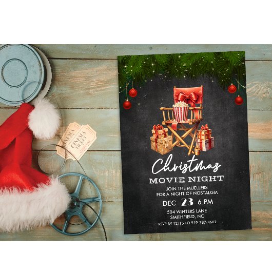 Retro Christmas Movie Night Invitation