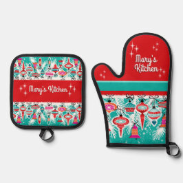 Retro Christmas Ornaments - Customizable Ovenwant & Pannenlap Set