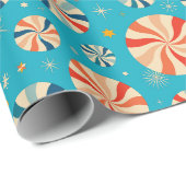 Retro Christmas Peppermint Candy Blue  Cadeaupapier (Rol Hoek)
