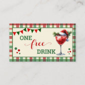Retro Christmas Plaid Free Drink Party Ticket (Devant)