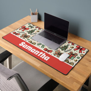 Retro Christmas Polka Dots Bows Pattern Bureaumat