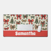 Retro Christmas Polka Dots Bows Pattern Bureaumat (Keyboard & Muis)