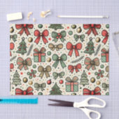  Retro Christmas Polka Dots Bows Pattern Tissuepapier (Craft)