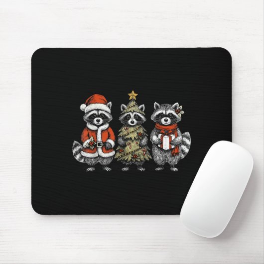 Retro Christmas Raccoons Santa Tree Costume Holida Muismat (Met muis)