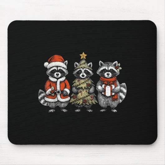 Retro Christmas Raccoons Santa Tree Costume Holida Muismat (Voorkant)