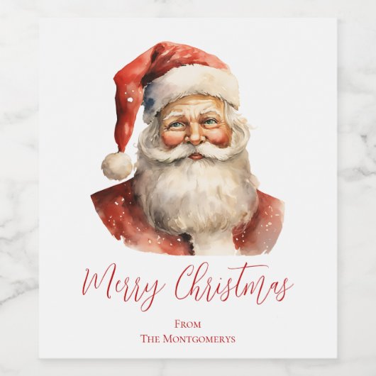 Retro Christmas Santa Claus Wijn Etiket (Enkel label)