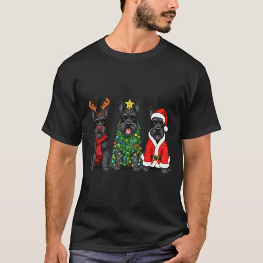 Retro Christmas Scottierrier Santa Reindeer Dog Lo T-shirt (Voorkant)