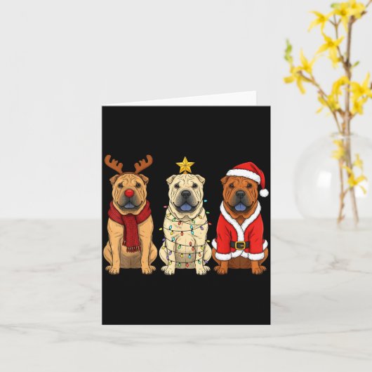 Retro Christmas Shar Pei Santa Reindeer Dog Lover Kaart (Gele Bloem)