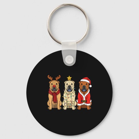 Retro Christmas Shar Pei Santa Reindeer Dog Lover Sleutelhanger (Voorkant)