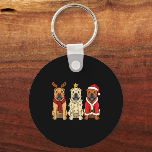 Retro Christmas Shar Pei Santa Reindeer Dog Lover Sleutelhanger (Voorkant)