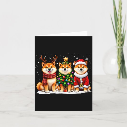 Retro Christmas Shiba Inu Santa Reindeer Dog Lover Kaart (Voorkant)