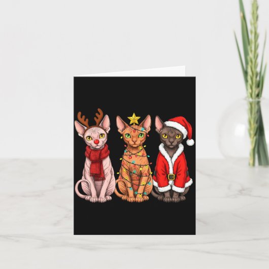 Retro Christmas Sphynx Cat Santa Reindeer Kaart (Voorkant)