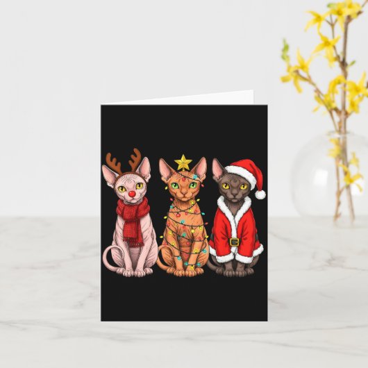 Retro Christmas Sphynx Cat Santa Reindeer Kaart (Gele Bloem)