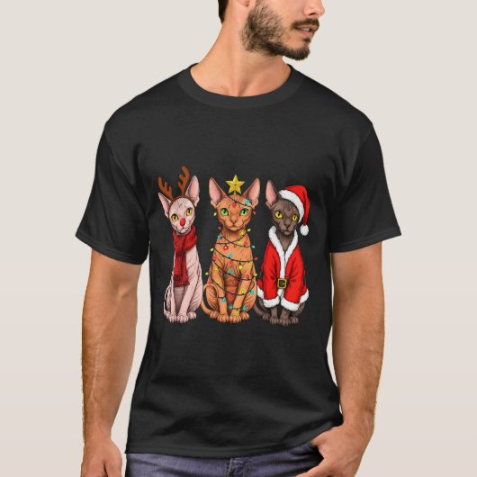 Retro Christmas Sphynx Cat Santa Reindeer  T-shirt (Voorkant)