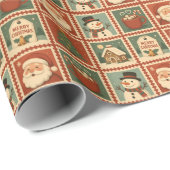 Retro Christmas Stamp Collage Cadeaupapier (Rol Hoek)