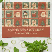 Retro Christmas Stamp Collage Theedoek (Gevouwen)