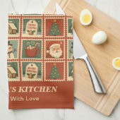 Retro Christmas Stamp Collage Theedoek (Quarter Fold)