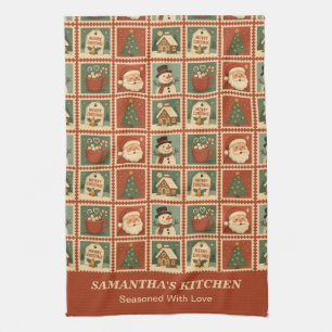 Retro Christmas Stamp Collage Theedoek