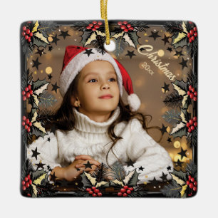 Retro Christmas Stars Border Foto Ornament