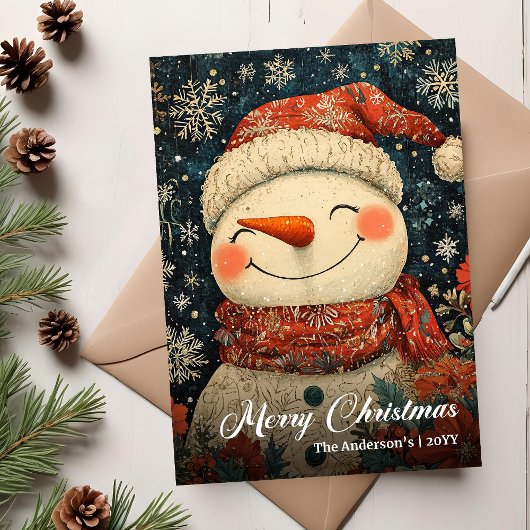 Retro Christmas Stocking Editable Holiday Greeting Feestdagenkaart
