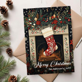 Retro Christmas Stocking Editable Holiday Greeting Feestdagenkaart