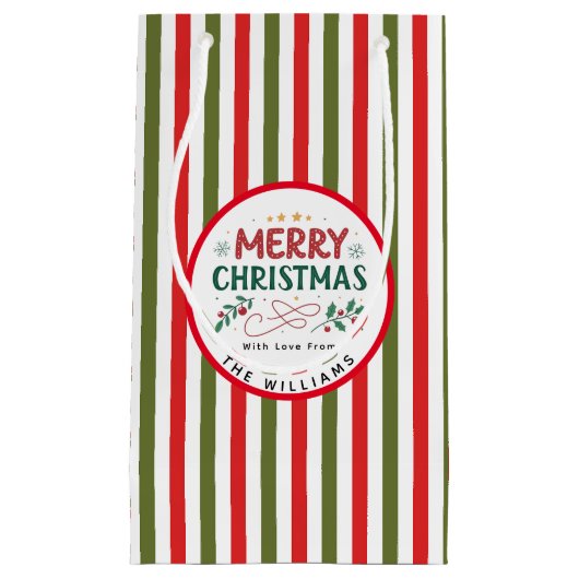 Retro Christmas Stripe Pattern Custom Christmas Klein Cadeauzakje (Voorkant)