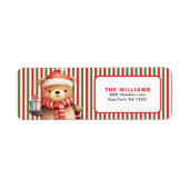 Retro Christmas Stripe Pattern & Teddy Bear Custom Etiket (Voorkant)