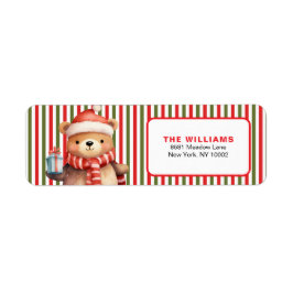 Retro Christmas Stripe Pattern & Teddy Bear Custom Etiket