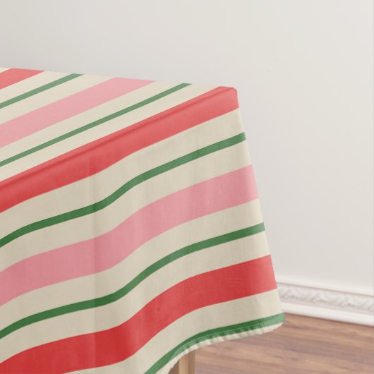 Retro Christmas Stripes Pattern Pink Red Green Tafelkleed (Voorbeeld)