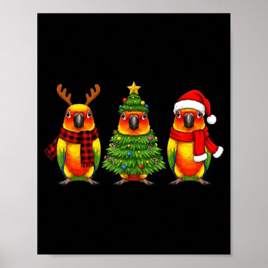 Retro Christmas Sun Conure Parrot Santa Reindeer Poster (Voorkant)