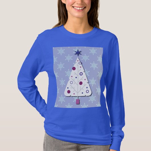 Retro Christmas Tree and Snowflakes Art on T-Shirt (Devant)