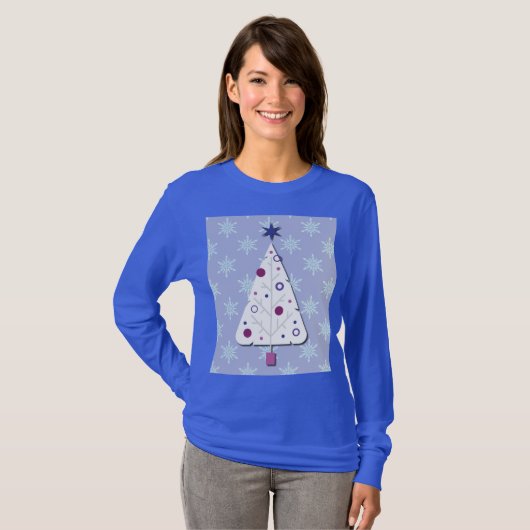 Retro Christmas Tree and Snowflakes Art on T-Shirt (Devant entier)