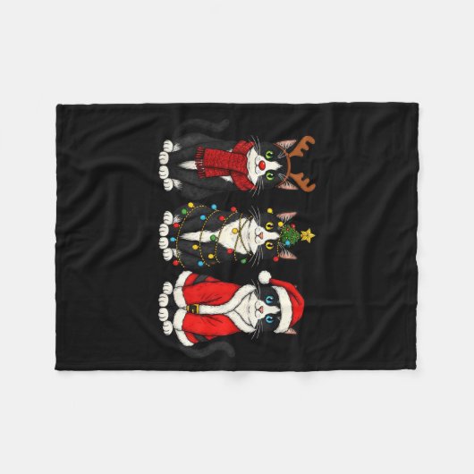 Retro Christmas Tuxedo Cat Santa Reindeer Fleece Deken (Voorkant (Horizontaal))