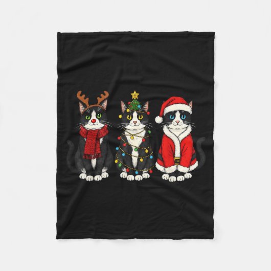 Retro Christmas Tuxedo Cat Santa Reindeer  Fleece Deken (Voorkant)