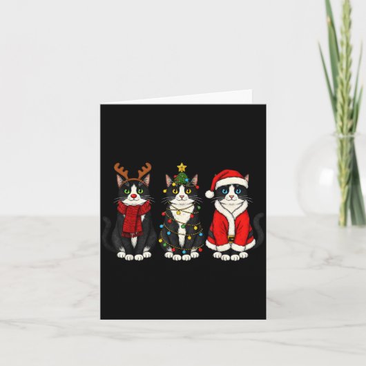 Retro Christmas Tuxedo Cat Santa Reindeer Kaart (Voorkant)