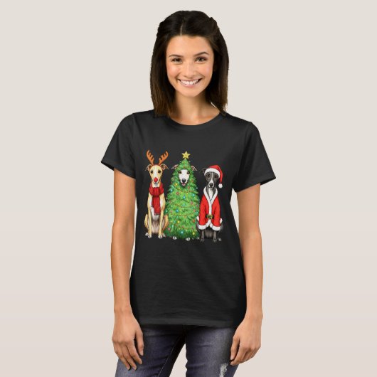 Retro Christmas Whippet Santa Reindeer Dog Lover  T-shirt (Voorkant volledig)