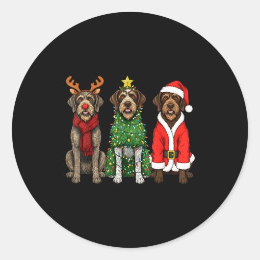 Retro Christmas Wirehaired Inting Griffon Santa Re Ronde Sticker (Voorkant)