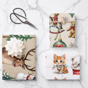 Retro Christmas Wrapping Paper Flat Sheet