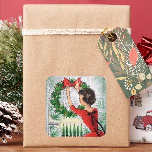 retro  Christmaslady Holiday sticker (Feestdagen)