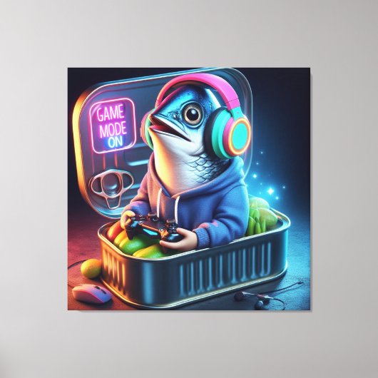 Retro Chunky Sardine Gamer Deep Sea Vibes Art Canvas Afdruk (Voorkant)