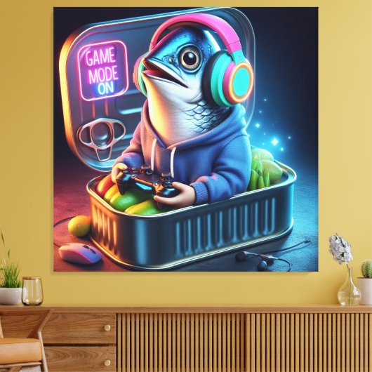  Retro Chunky Sardine Gamer Deep Sea Vibes Art Canvas Afdruk (Insitu (Woonkamer))