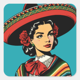 Retro Cinco de Mayo Fiesta Party Favoriet Vierkante Sticker