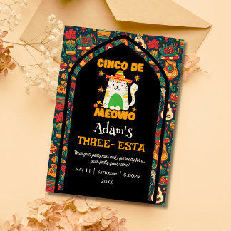 Retro Cinco De Mayo- Schattigee Cat Three-esta Kaart