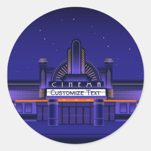 Retro Cinema Movie Theater Marquee Personaliseren Ronde Sticker