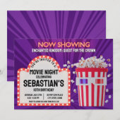 Retro Cinema Sign en Popcorn Verjaardagsfilm Night Kaart (Voorkant / Achterkant)